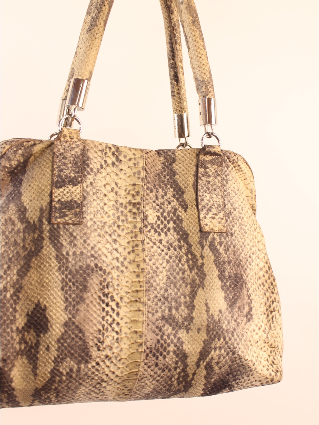 Python-Effect Beige And Brown Tote Handbag